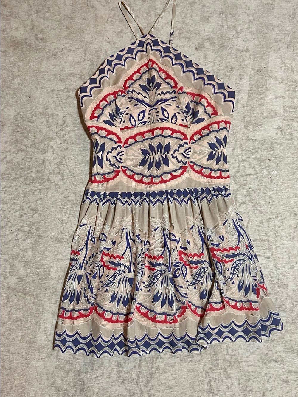 BCBG Drop Waist Embroidered Dress